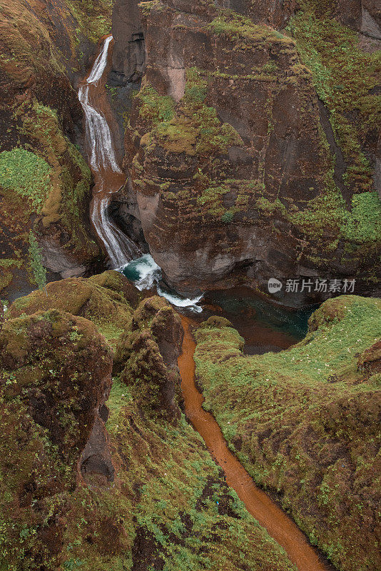Birds Eye View of of River Canyon and Mountains, Fjaðrárgljúfur